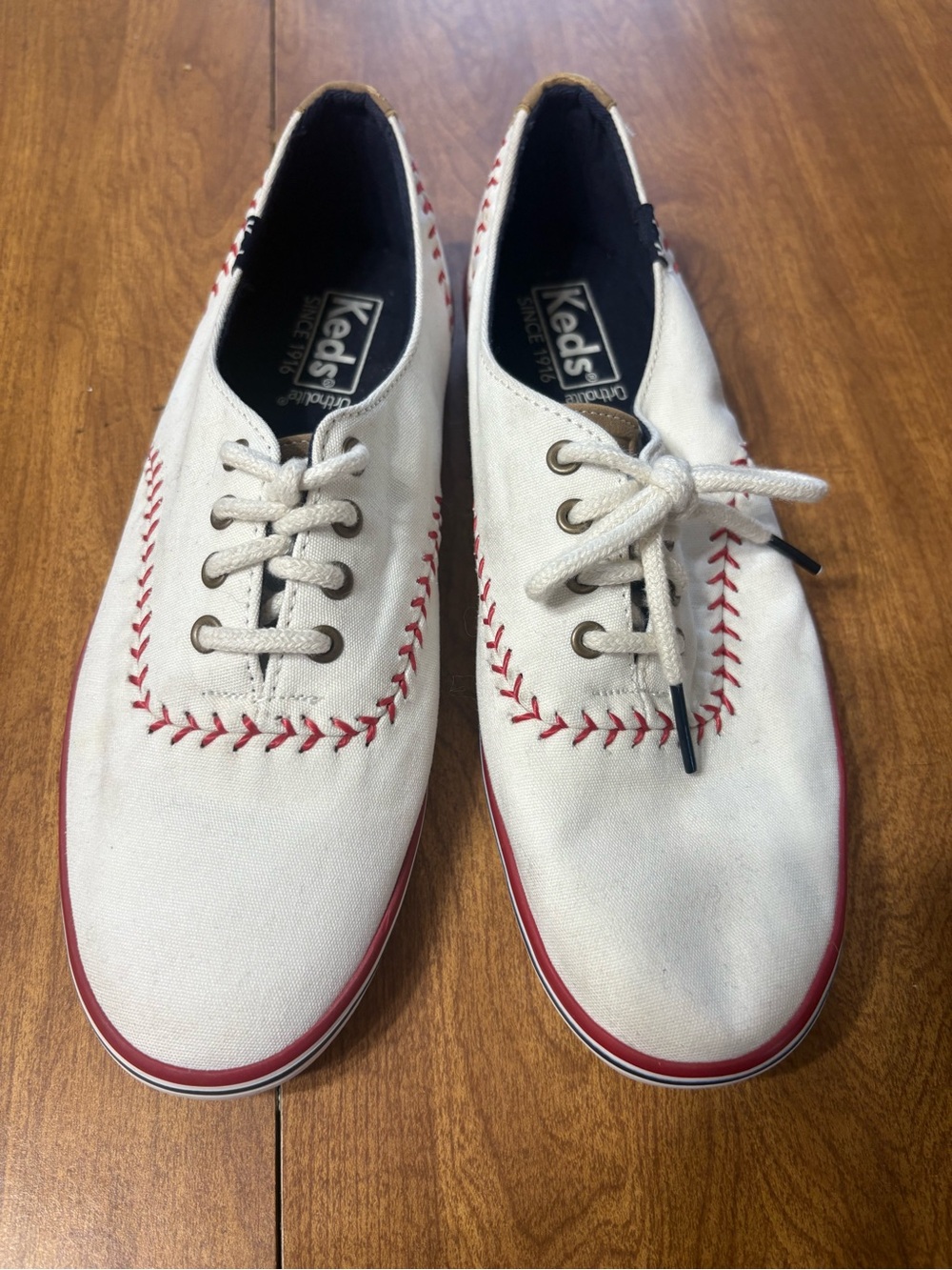 Women’s Keds White Canvas baseball Sneakers with Red Stitching and Trim